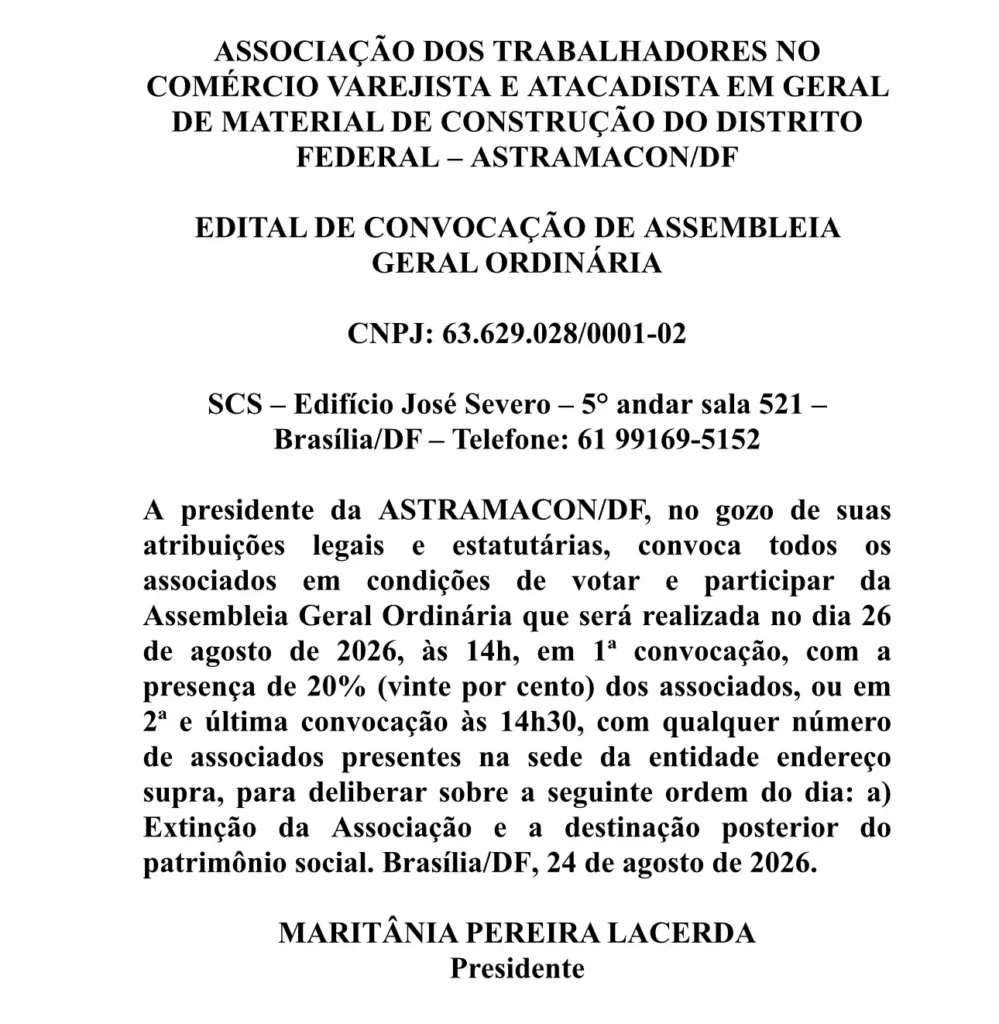 EDITAL DE CONVOCAÇÃO DE ASSEMBLEIA GERAL ORDINÁRIA
